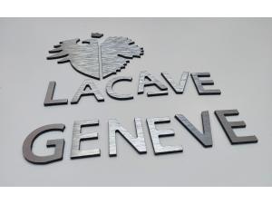 D�coupe lettrage Dibond finition Aluminium bross� pour La Cave de Gen�ve SA � Satigny