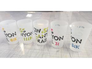 Gobelets imprims pour le Swiss Canyon Trail en 5 exemplaires diffrents